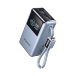 UGREEN PB727 vésztöltő USB+Type-C aljzat (10000mAh, 55W, gyorstöltő, LED kijelző + fix Type-C kábel) EZÜST