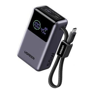 UGREEN PB727 powerbank USB+Type-C aljzat (10000mAh, 55W, gyorstöltő, LED kijelző + fix Type-C kábel) SÖTÉTSZÜRKE