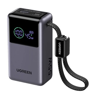 UGREEN PB727 powerbank USB+Type-C aljzat (10000mAh, 55W, gyorstöltő, LED kijelző + fix Type-C kábel) SÖTÉTSZÜRKE