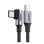 UGREEN US255 adatkábel (Type-C - Type-C, 3A, gyorstöltő 3.0, 90 fokos, 100cm) FEKETE
