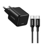 UGREEN X513 hálózati töltő Type-C aljzat 30W, PD gyorstöltő + Type-C kábel, FEKETE