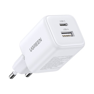 UGREEN X514 hálózati töltő USB+Type-C aljzat (20W, GaN, PD gyorstöltő) FEHÉR