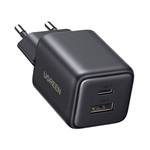 UGREEN X514 hálózati töltő USB+Type-C aljzat (20W, GaN, PD gyorstöltő) FEKETE