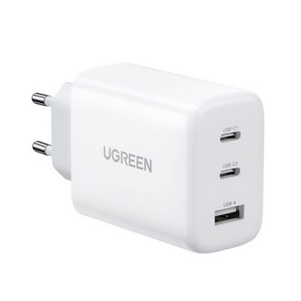 UGREEN hálózati töltő 2 Type-C+USB aljzat 65W, PD gyorstöltő, FEHÉR