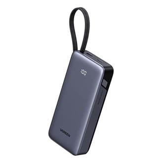 UGREEN vésztöltő USB+Type-C aljzat (20000mAh, 45W, gyorstöltő, LED kijelző + fix Type-C kábel) SÖTÉTSZÜRKE