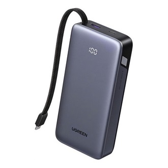 UGREEN vésztöltő USB+Type-C aljzat (20000mAh, 45W, gyorstöltő, LED kijelző + fix Type-C kábel) SÖTÉTSZÜRKE