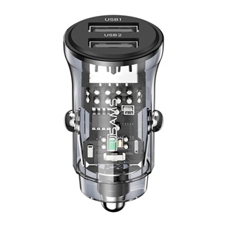 USAMS C31 autós töltő 2 USB aljzat 15W, PD gyorstöltő, FEKETE