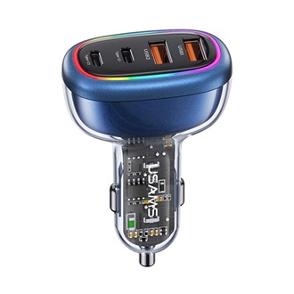 USAMS C33 autós töltő 2 USB+2 Type-C aljzat 120W, PD gyorstöltő 3.0, SÖTÉTKÉK
