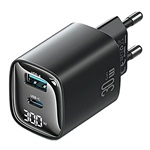 USAMS CC229 hálózati töltő USB+Type-C aljzat 30W, LED kijelző, FEKETE