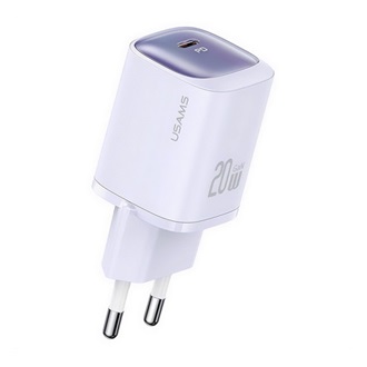 USAMS CC248 hálózati töltő Type-C aljzat 20W, PD gyorstöltő, LILA