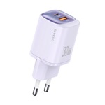USAMS CC254 hálózati töltő USB+Type-C aljzat 30W, PD gyorstöltő, LILA