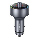 USAMS CC328 bluetooth FM transmitter autós töltő USB+Type-C aljzat v5.0, LED kijelző, SÖTÉTSZÜRKE