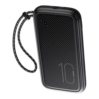 USAMS CD150 vésztöltő 2 USB+Type-C+microUSB 10000mAh, kézpánt, FEKETE