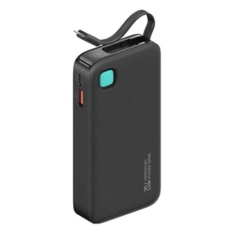USAMS CD225 vésztöltő USB+Type-C aljzat 10000mAh, LED kijelző + fix lightning kábel, FEKETE
