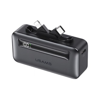 USAMS CD233 vésztöltő Type-C aljzat 5000mAh, Type-C+lightning csatlakozó, FEKETE