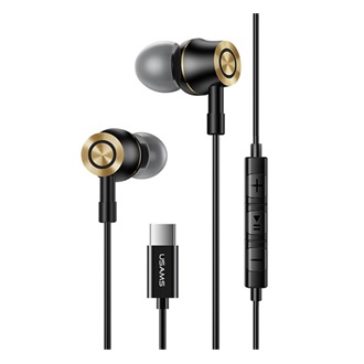 USAMS EP-43 fülhallgató SZTEREO Type-C, hangerőszabályzó, FEKETE