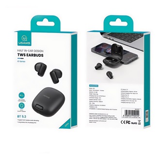 USAMS ID25 Bluetooth fülhallgató SZTEREO v5.3, zajszűrő + töltőtok, FEKETE