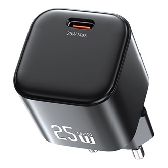 USAMS JC MINI hálózati töltő Type-C aljzat (25W, PD gyorstöltő, GaN) FEKETE