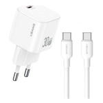 USAMS JO hálózati töltő Type-C aljzat 30W, PD gyorstöltő + Type-C kábel, FEHÉR