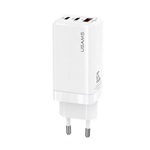 USAMS MT hálózati töltő 2 Type-C+USB aljzat 65W, PD gyorstöltő 3.0, FEHÉR