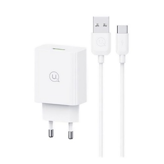 USAMS SC hálózati töltő USB aljzat 18W, PD gyorstöltő 3.0 + Type-C kábel, FEHÉR