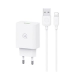 USAMS SC hálózati töltő USB aljzat 18W, PD gyorstöltő 3.0 + lightning kábel, FEHÉR