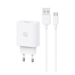 USAMS SC hálózati töltő USB aljzat 18W, PD gyorstöltő 3.0 + microUSB kábel, FEHÉR