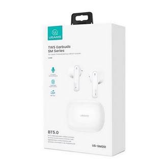 USAMS SM01 bluetooth fülhallgató SZTEREO (v5.0, TWS, mikrofon, zajszűrő + töltőtok) FEHÉR