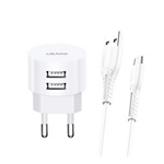 USAMS T20 hálózati töltő 2 USB aljzat 10W, gyorstöltő + Type-C kábel, FEHÉR