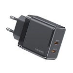 USAMS T54 hálózati töltő 2 Type-C aljzat 40W, PD gyorstöltő, FEKETE