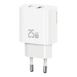 USAMS T65 hálózati töltő USB+Type-C aljzat 25W, PD gyorstöltő, FEHÉR