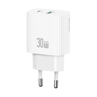 USAMS T65 hálózati töltő USB+Type-C aljzat 30W, PD gyorstöltő, FEHÉR