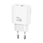 USAMS T65 hálózati töltő USB+Type-C aljzat 33W, PD gyorstöltő, FEHÉR