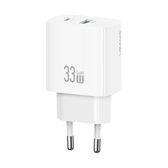 USAMS T65 hálózati töltő USB+Type-C aljzat 33W, PD gyorstöltő, FEHÉR