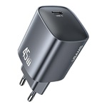 USAMS T66 hálózati töltő Type-C aljzat 45W, PD gyorstöltő, SÖTÉTSZÜRKE