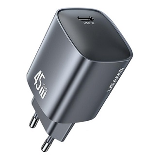 USAMS T66 hálózati töltő Type-C aljzat 45W, PD gyorstöltő, SÖTÉTSZÜRKE