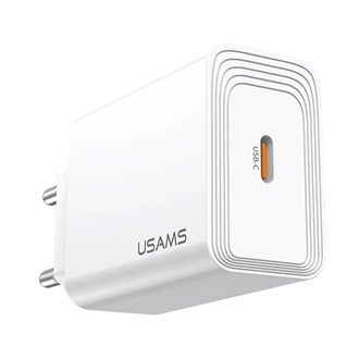 USAMS T69 hálózati töltő Type-C aljzat (30W, PD gyorstöltő 3.0) FEHÉR