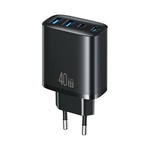 USAMS T70 hálózati töltő 2 USB+ 2 Type-C aljzat 40W, PD gyorstöltő, FEKETE