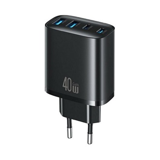 USAMS T70 hálózati töltő 2 USB+ 2 Type-C aljzat 40W, PD gyorstöltő, FEKETE
