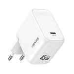 USAMS T76 hálózati töltő Type-C aljzat (45W, GaN, PD gyorstöltő) FEHÉR