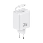 USAMS YC hálózati töltő Type-C aljzat 20W, csévélhető Type-C kábel, FEHÉR