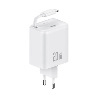 USAMS YC hálózati töltő Type-C aljzat 20W, csévélhető Type-C kábel, FEHÉR