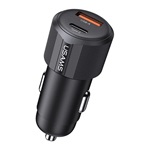 USAMS YT autós töltő USB+Type-C aljzat 60W, PD gyorstöltő, FEKETE