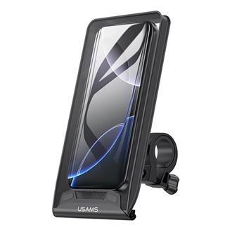 USAMS ZJ083 kerékpáros és motoros telefontartó (kormányra rögzíthető, 360°, por és vízálló tok, 4.7-7.2" méret) FEKETE