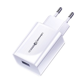 USAMS hálózati töltő USB aljzat 18W, PD gyorstöltő 3.0, FEHÉR