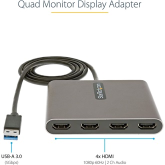 StarTech USB-A 3.0 -> 4db HDMI 1.4 M/F adapter 1m szürke