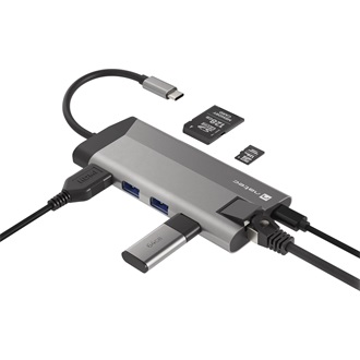USB-C MULTIPORT ADAPTER 8 AZ 1-BEN NATEC FOWLER PLUS HUB USB 3.0 3X, HDMI 4K, USB-C PD, RJ45, SD, MICRO