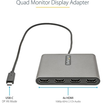 StarTech QUAD MONITOR DISPLAY USB-C 3.2 Gen1 -> 4db HDMI 2.0 M/F adapter 0.3m szürke