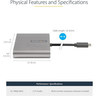 StarTech QUAD MONITOR DISPLAY USB-C 3.2 Gen1 -> 4db HDMI 2.0 M/F adapter 0.3m szürke
