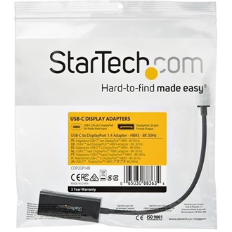 StarTech CDP2DP14B USB-C / Thunderbolt -> DisplayPort 1.4 M/F adapter 0.2m fekete